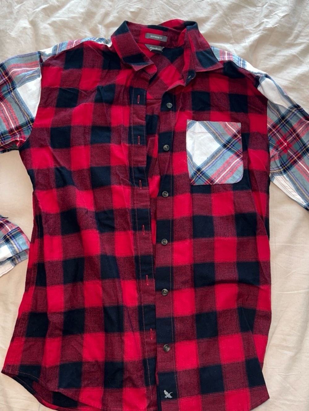 Eddie Bauer Red and Black Buffalo Plaid Boyfriend Fit Shirt